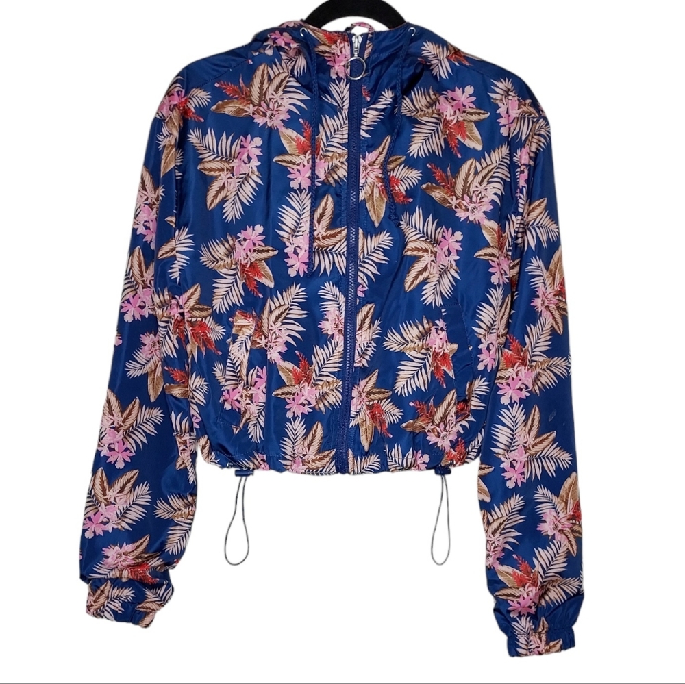 New Look Supreme Navy Windbreaker Hoodie Palm Leaves Floral Size Medium